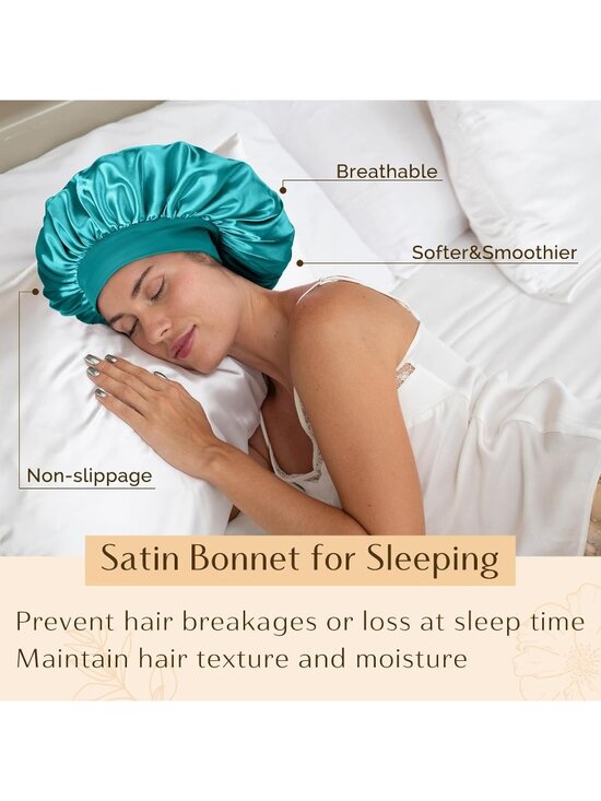 〽️Women Blue Silk Bonnet Sleeping Double Layer Satin Natural Curly Hair Cap main image 4